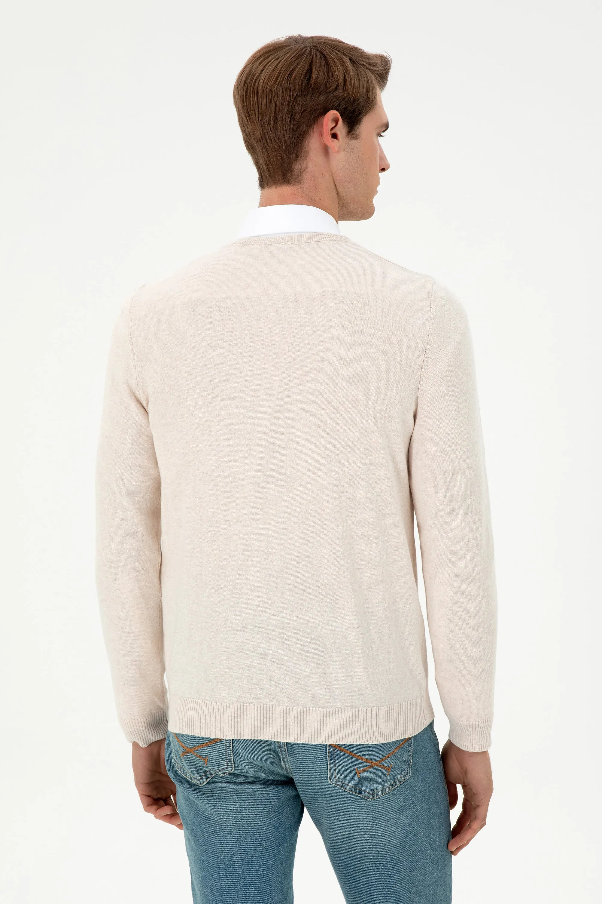 USPA Men Jumper V/Neck Cream VR159 USPJR373 US POLO ASSN.