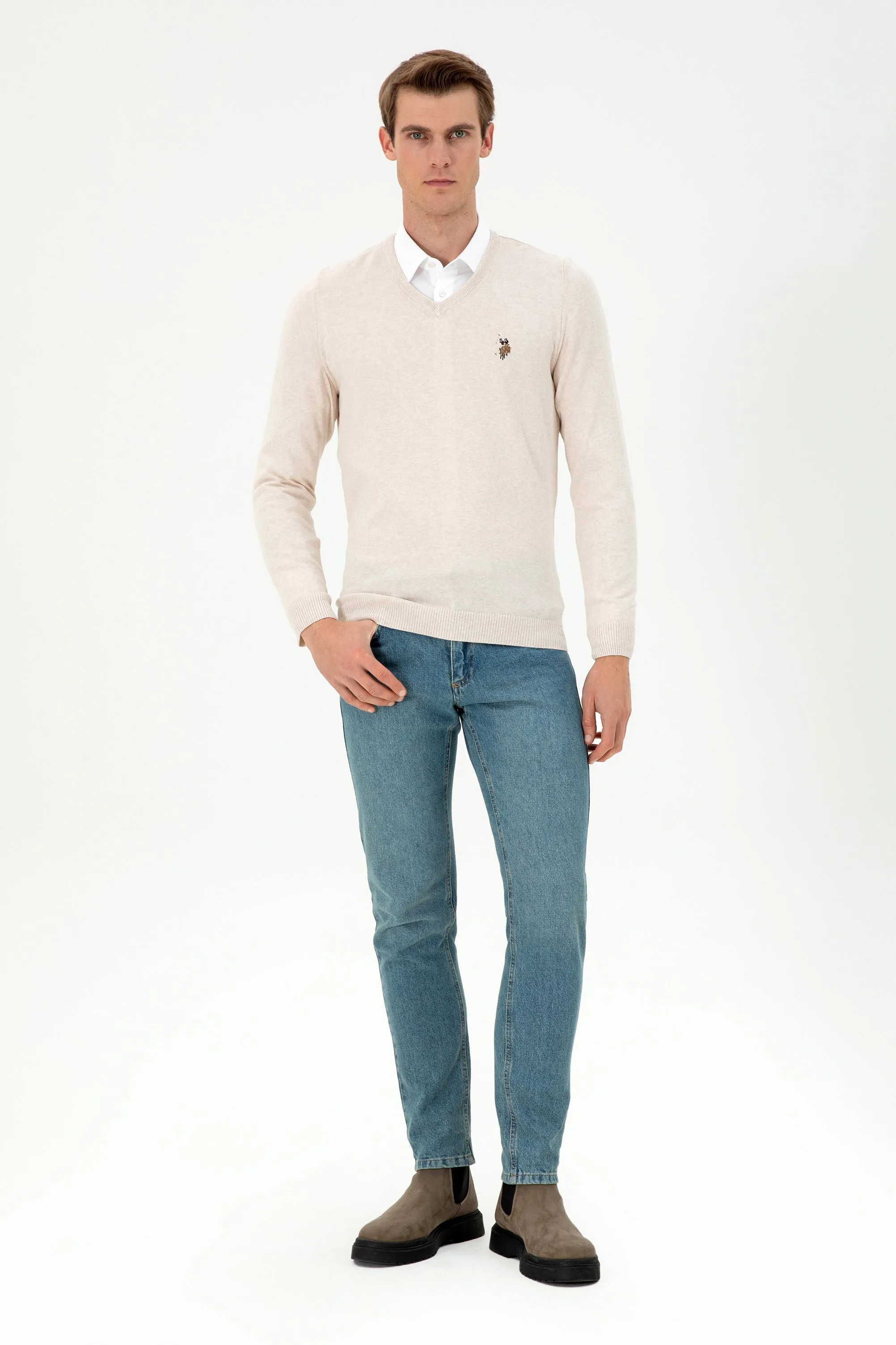 USPA Men Jumper V/Neck Cream VR159 USPJR373 US POLO ASSN.