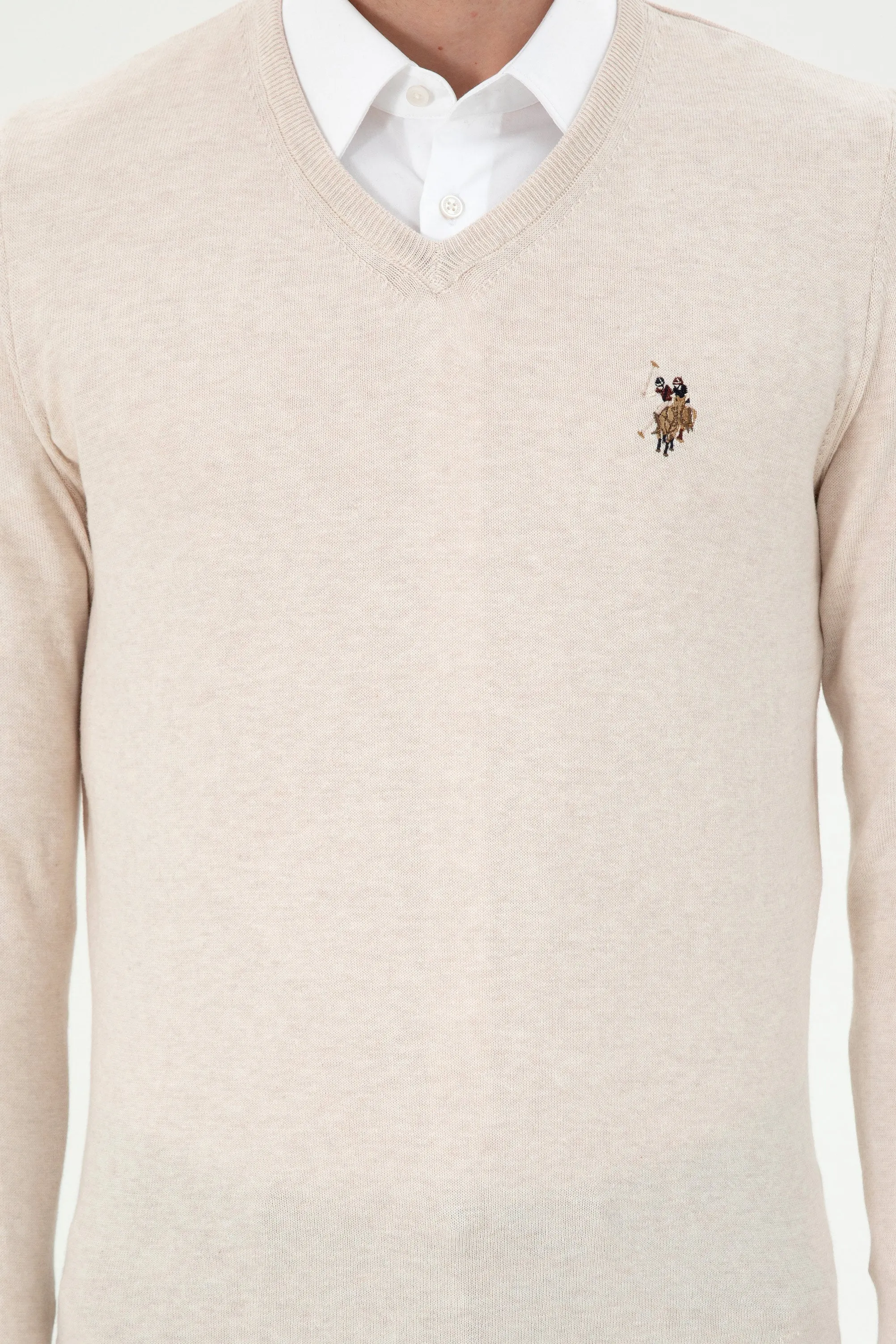 USPA Men Jumper V/Neck Cream VR159 USPJR373 US POLO ASSN.