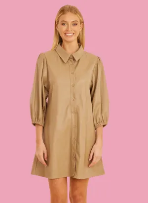 Vegan Leather Mini Shirt Dress