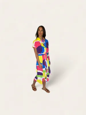 VERA SLEEVELESS SHIRT DRESS (WAVEY/MULTICOLOUR)