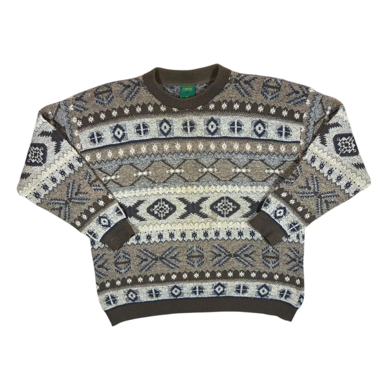 Vintage 90's C&A Grandad Patterned Knit Crewneck Sweater Jumper