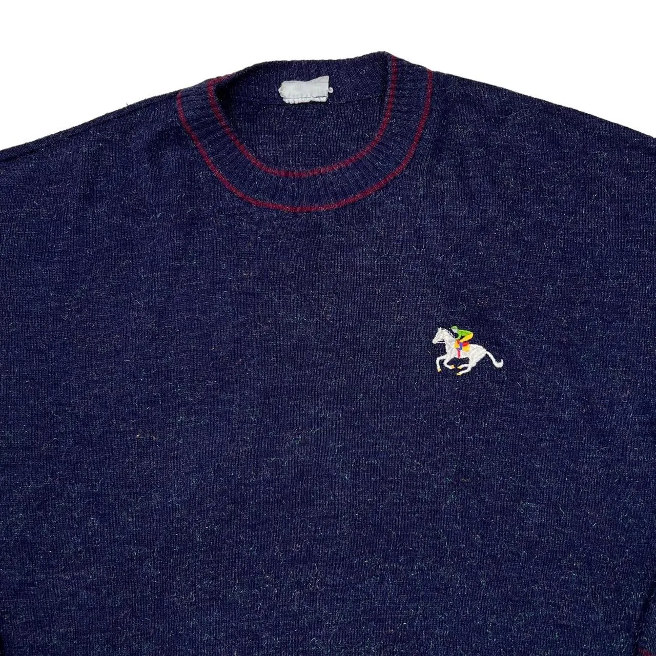 Vintage 90’s Horse Rider Jockey Embroidered Motif Crewneck Knit Sweater Jumper
