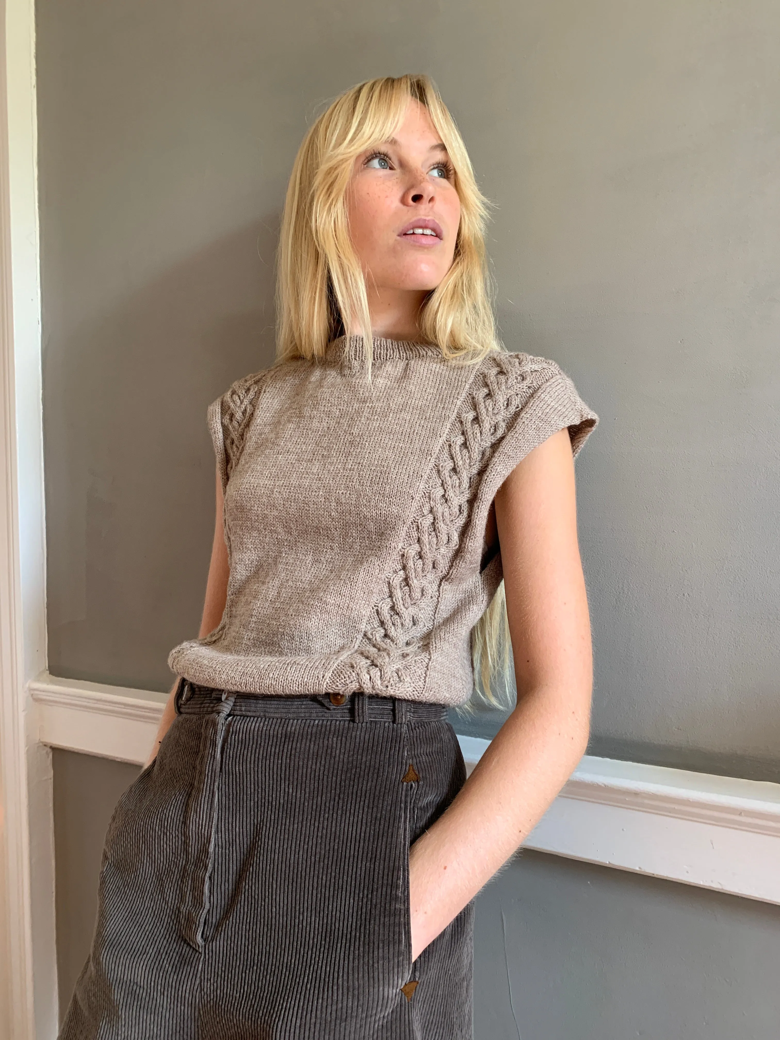 Vintage hand knitted cable tank top