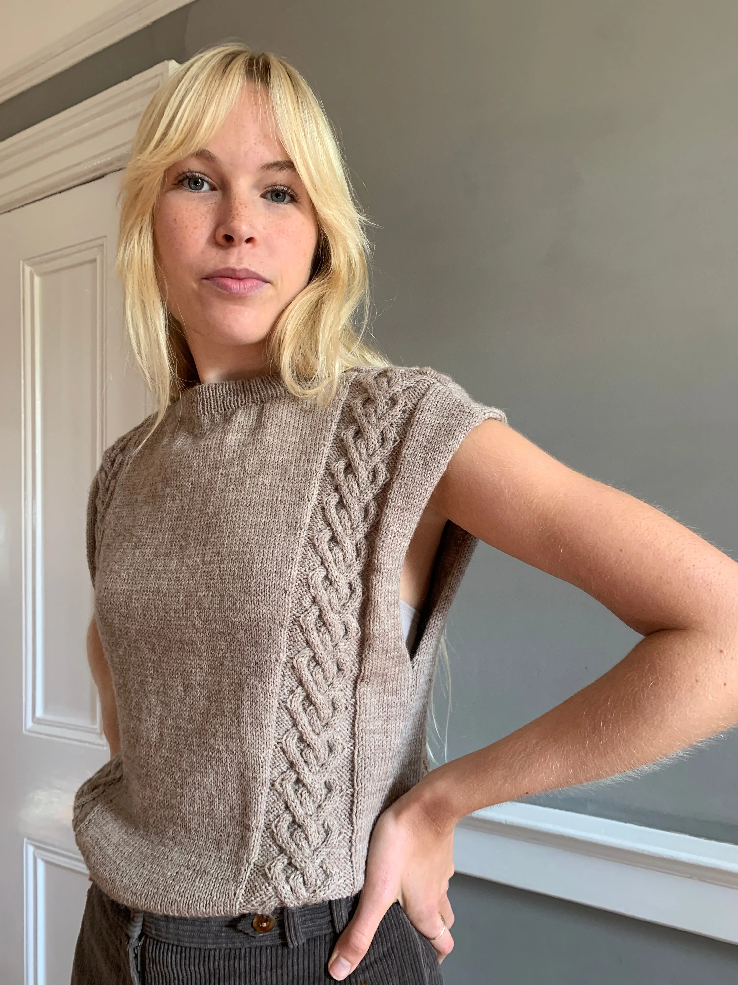 Vintage hand knitted cable tank top