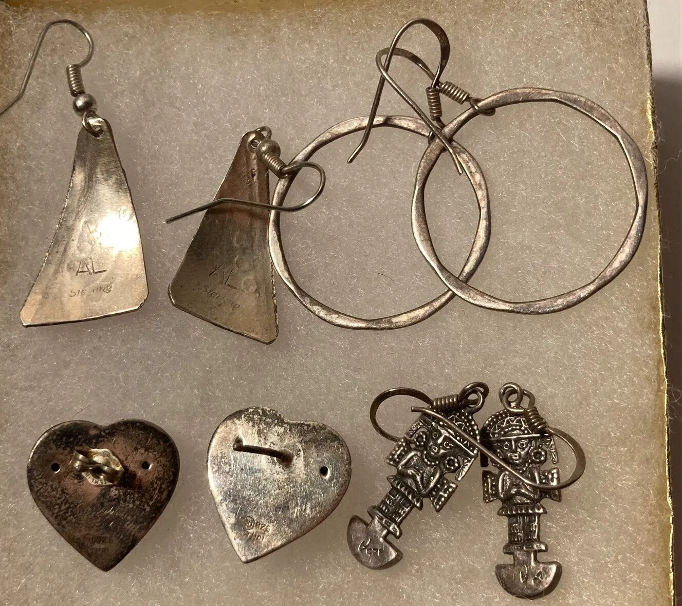 Vintage Lot of 4 Sterling Silver Earring Sets, Hearts, Hoops, More, Nice Designs