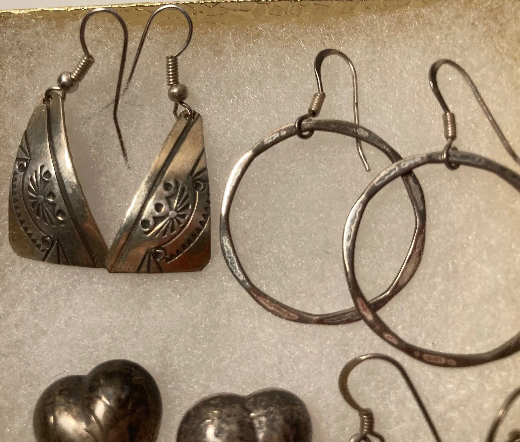 Vintage Lot of 4 Sterling Silver Earring Sets, Hearts, Hoops, More, Nice Designs