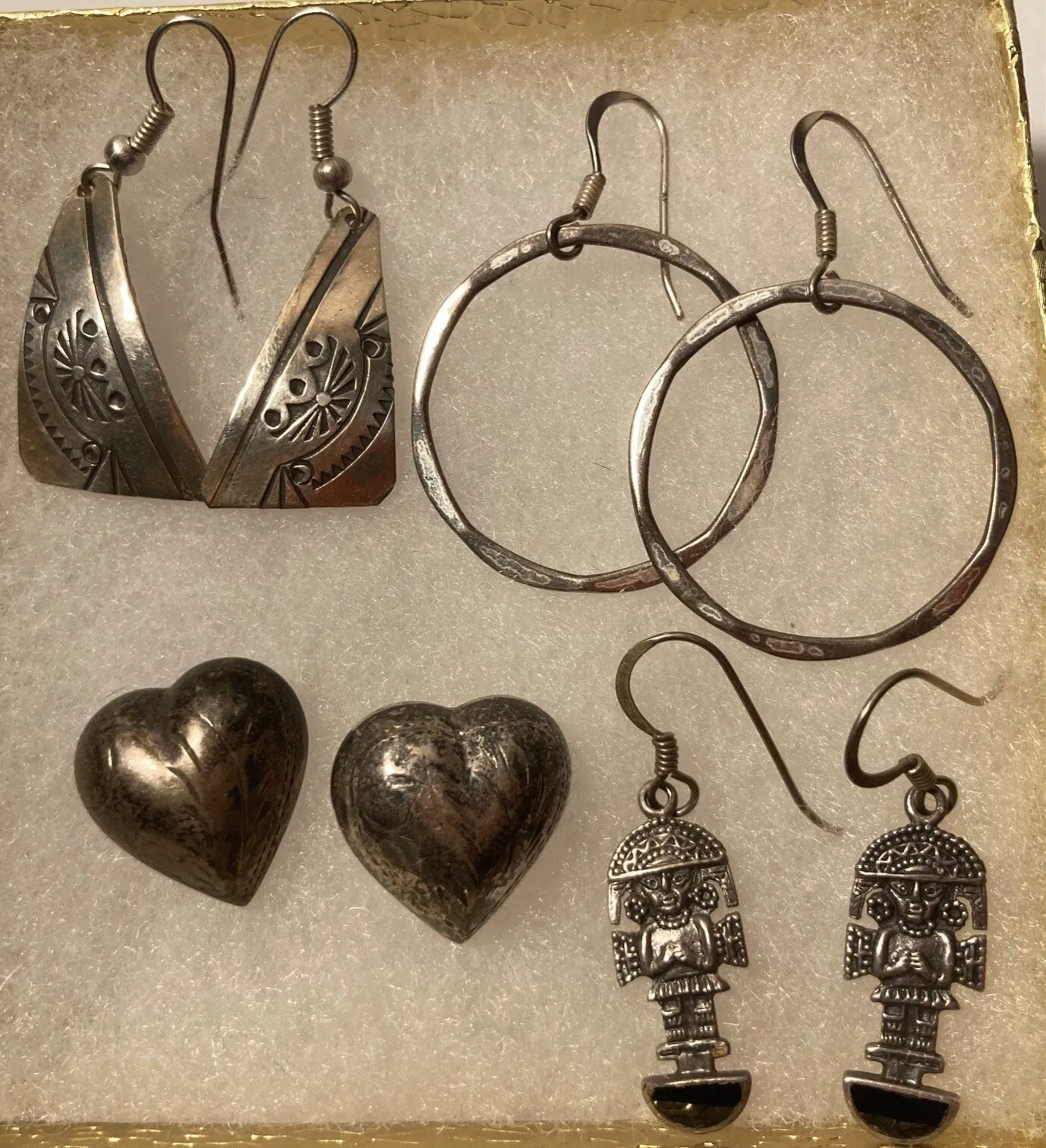 Vintage Lot of 4 Sterling Silver Earring Sets, Hearts, Hoops, More, Nice Designs