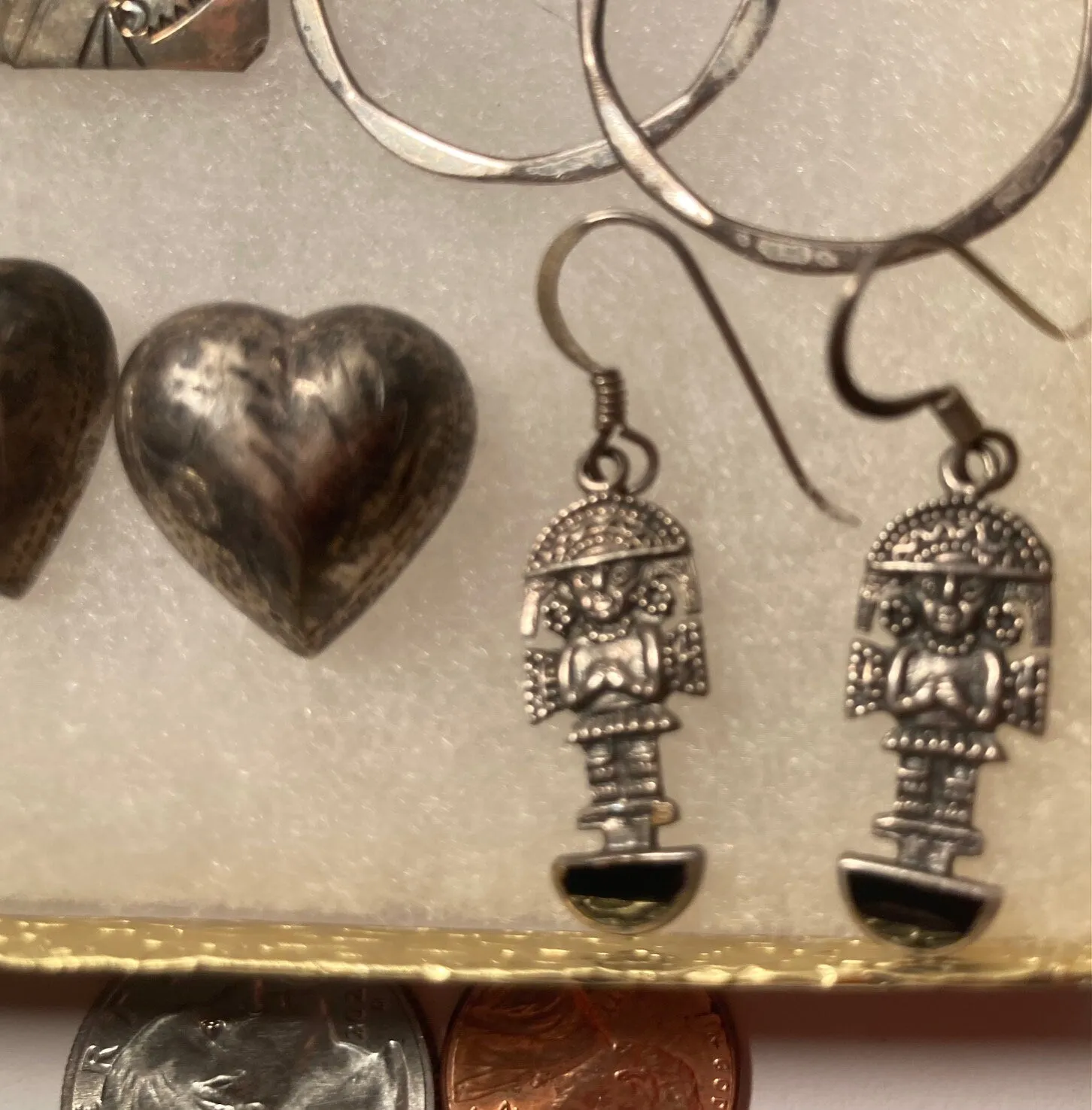 Vintage Lot of 4 Sterling Silver Earring Sets, Hearts, Hoops, More, Nice Designs