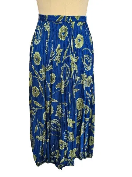VINTAGE MELROSE STUDIO ROYAL BLUE SILK POLY SWEATER AND SILK PLEATED SKIRT OUTFIT SWEATER AND SKIRT OUTFIT BLUE SWEATER PLEATED SILK SKIRT