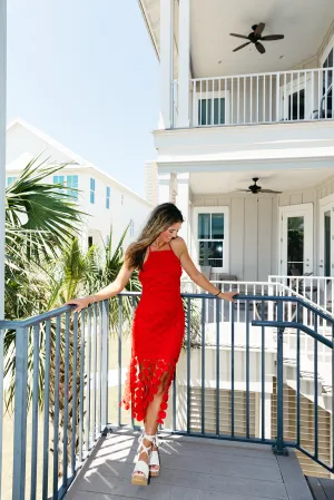 Wanna Have Fun Midi Dress - Red