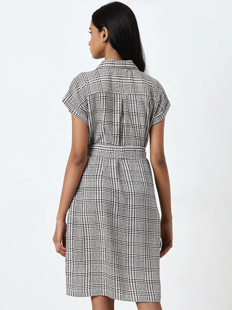 Wardrobe Brown Checkered A-Line Shirt Dress with Belt