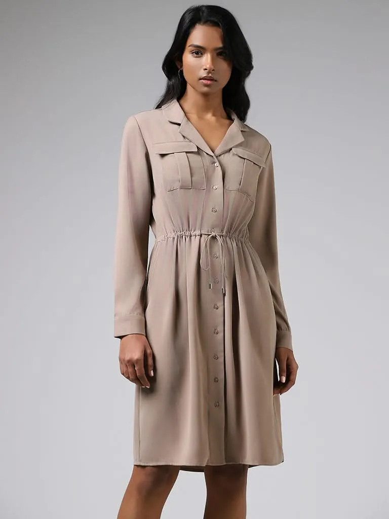 Wardrobe Solid Light Brown Shirt Dress