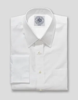 WHITE BROADCLOTH POINT COLLAR FRENCH CUFF SHIRT