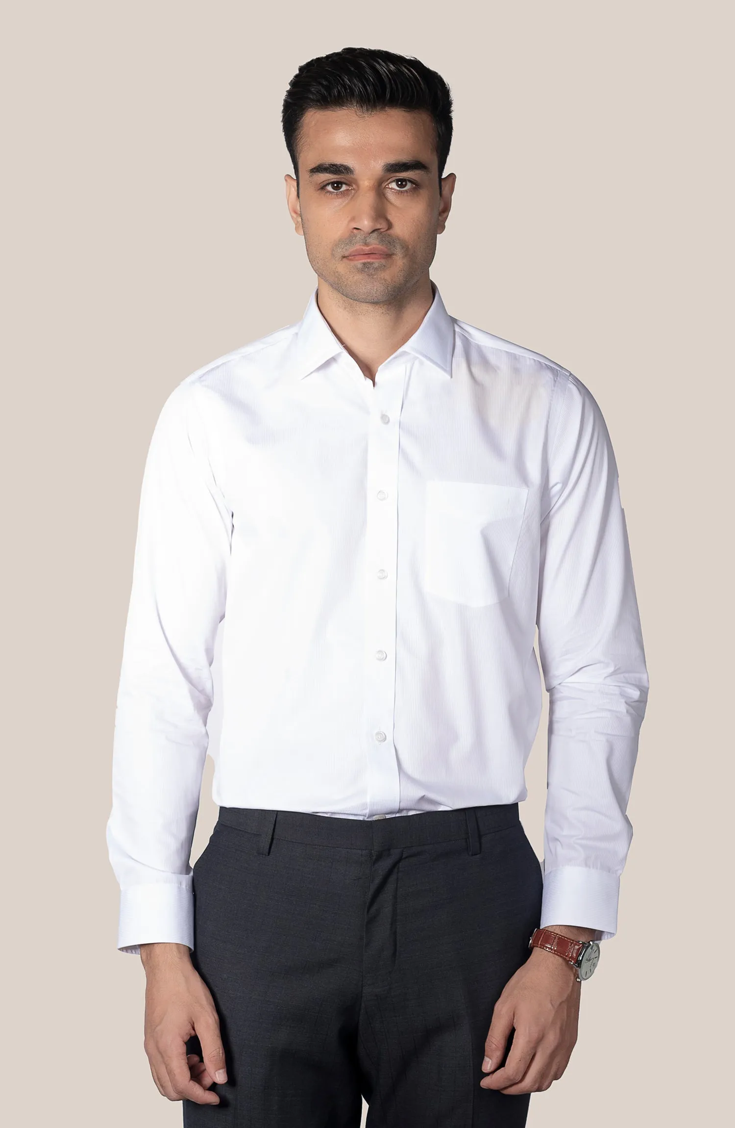 White Dobby Stripes Shirt