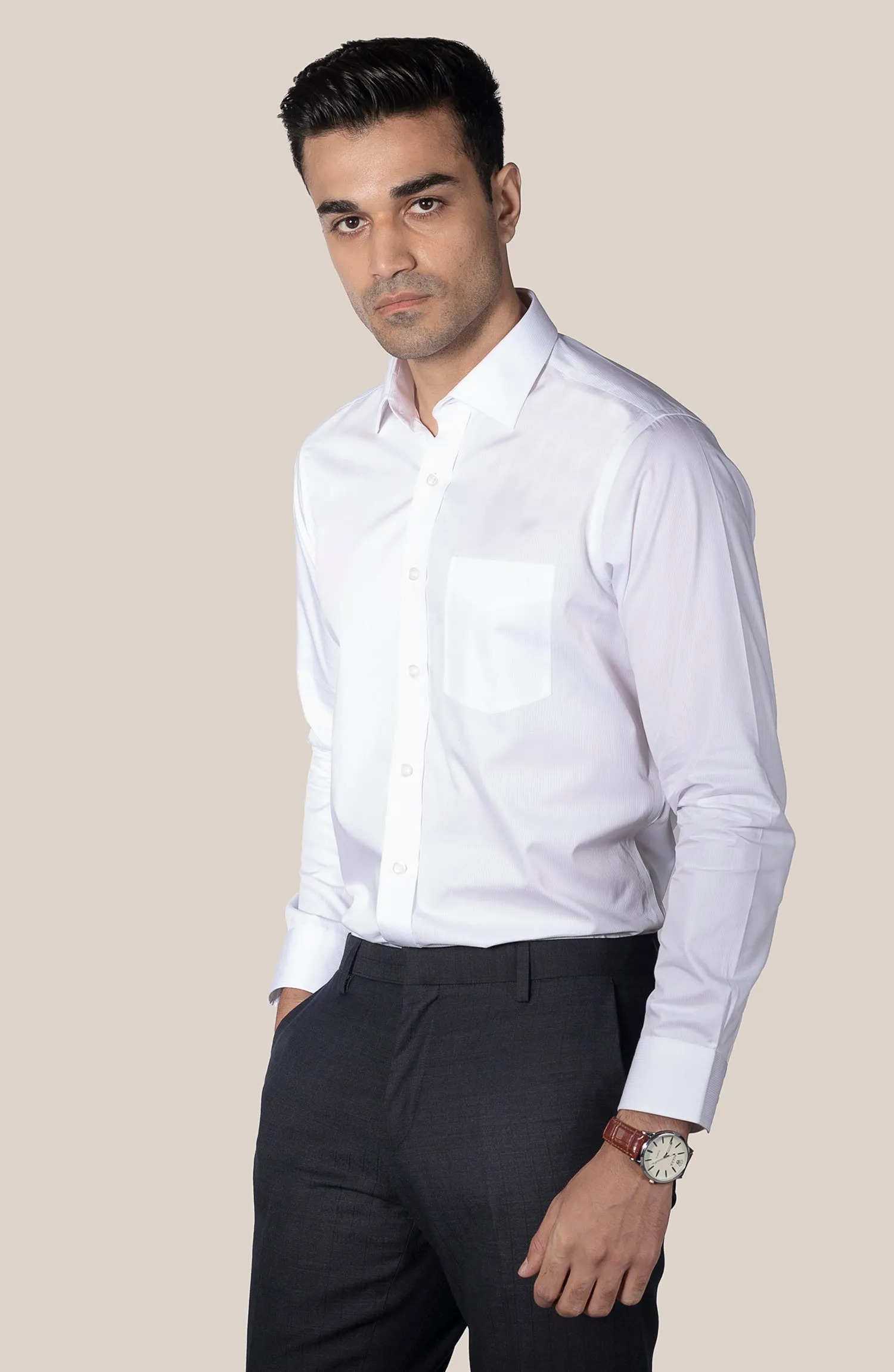 White Dobby Stripes Shirt