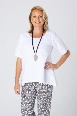 White Short Sleeve Linen Swing Shirt