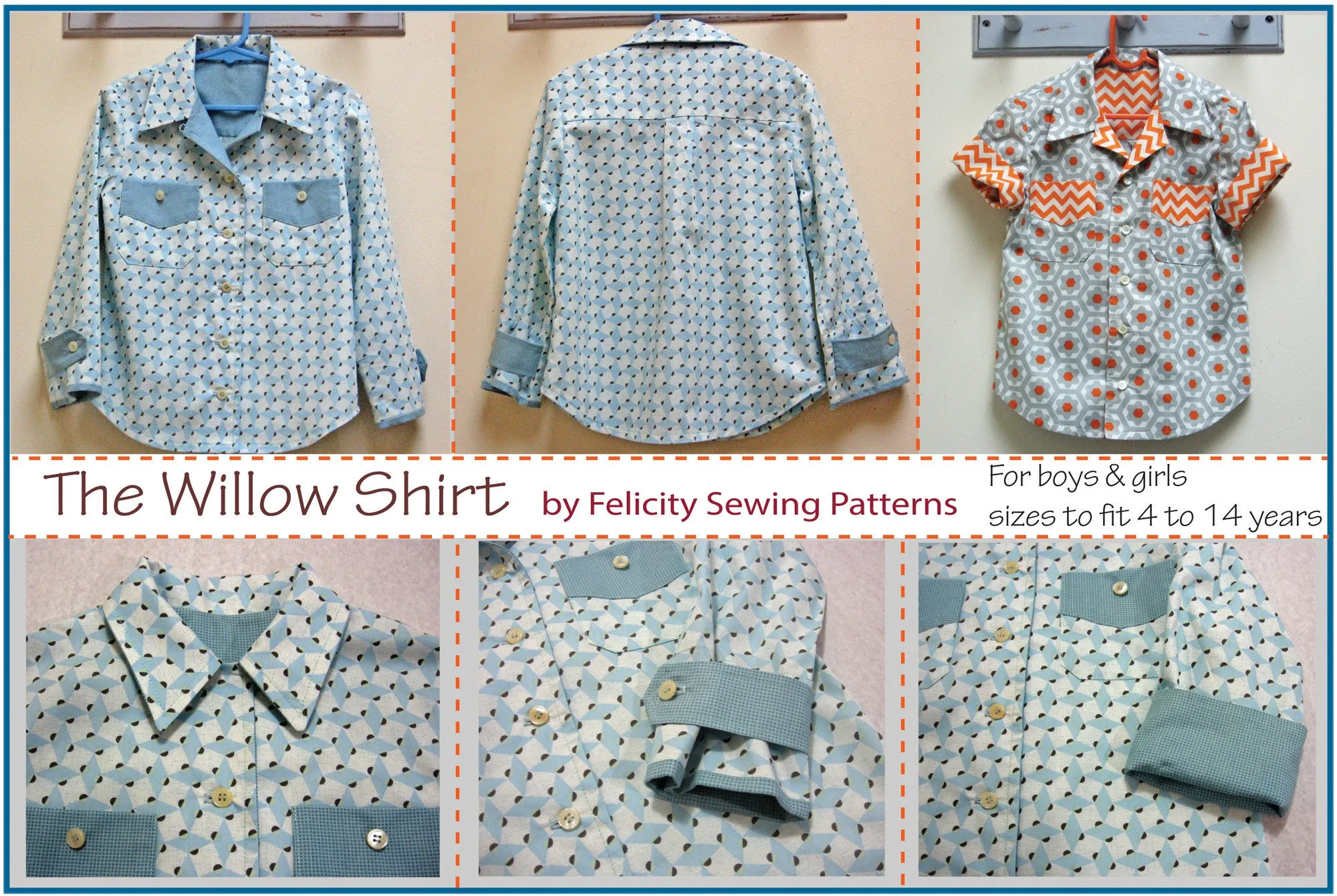 WILLOW SHIRT casual shirt pdf sewing pattern for boys & girls sizes 4-14 years