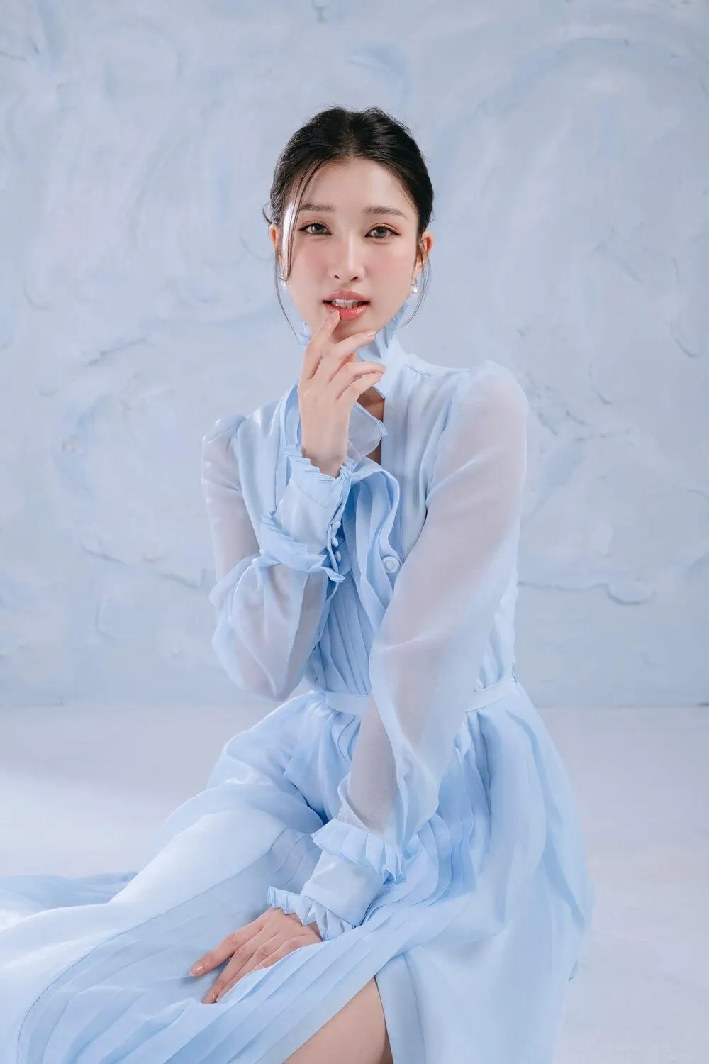 Wind Shirt Long Sleeved Organza Midi Dress