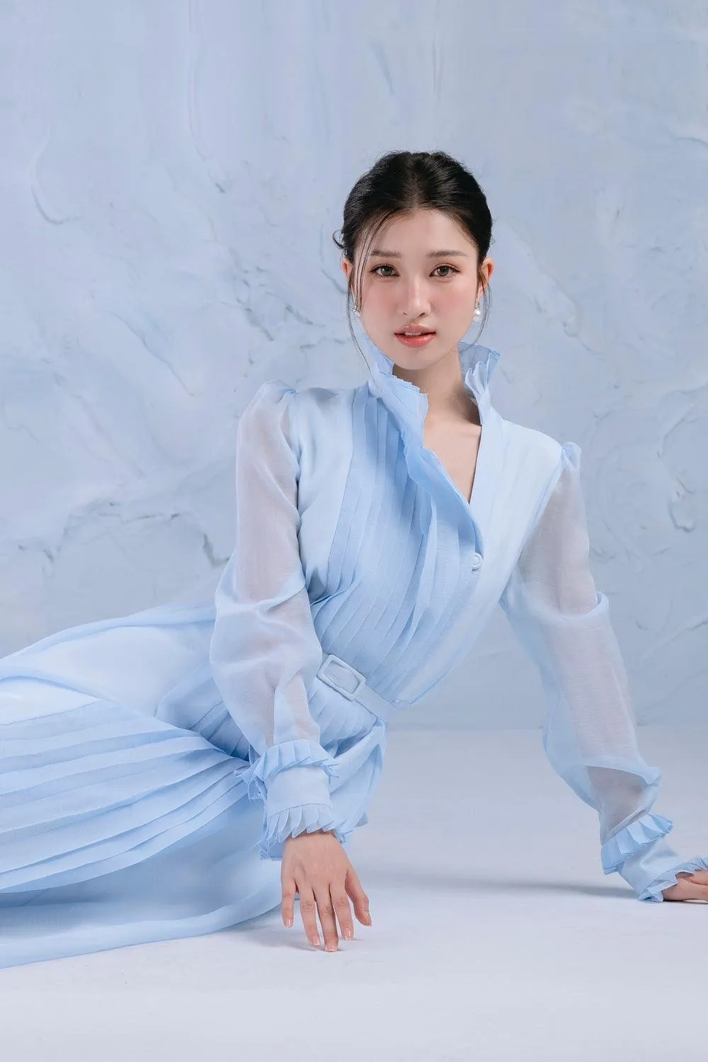 Wind Shirt Long Sleeved Organza Midi Dress