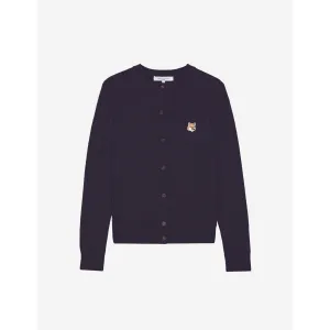 Women Fox Head Patch Adjusted R-Neck Cardigan - Navy