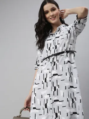 Women Grey Printed Shirt Dress