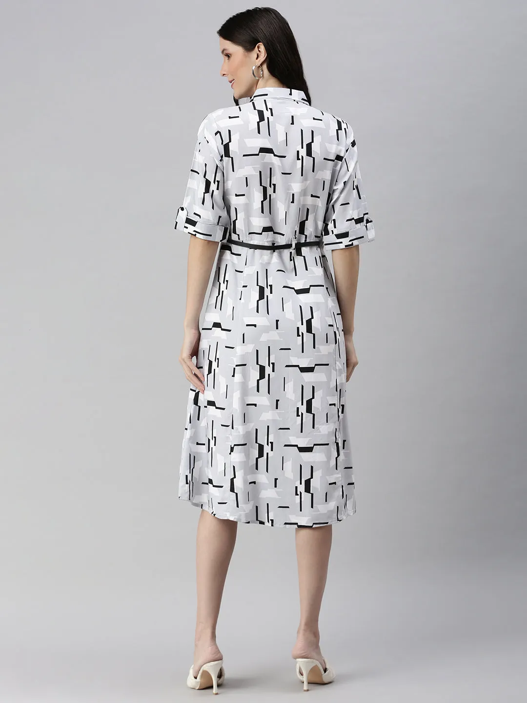 Women Grey Printed Shirt Dress