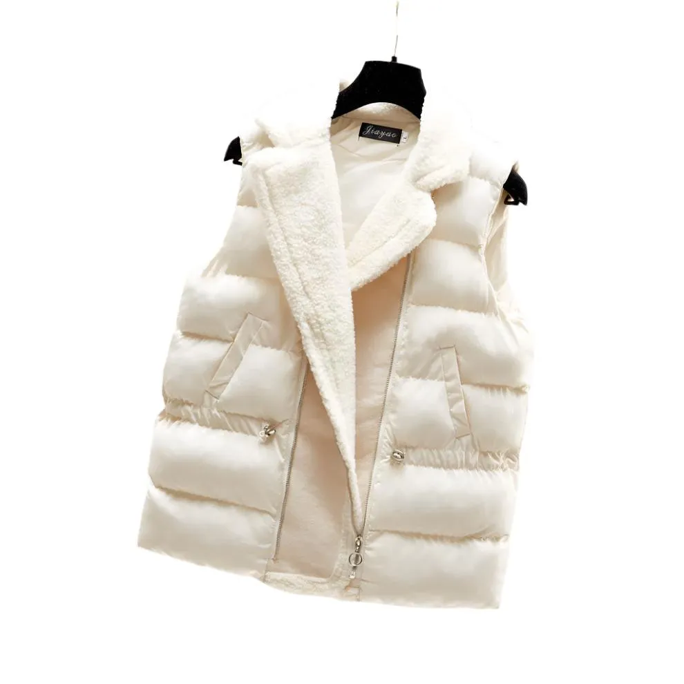 Women Lamb Wool Waist-tight Cotton Vest Coat, Korean Style.