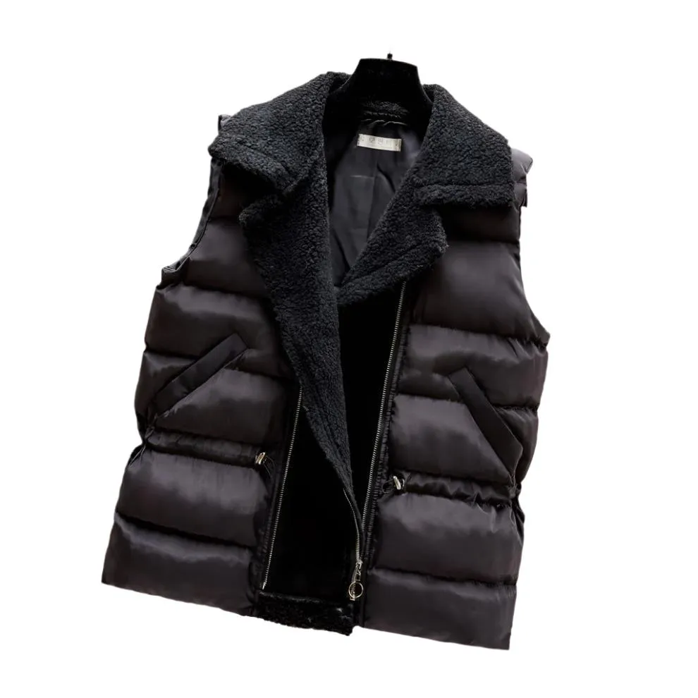 Women Lamb Wool Waist-tight Cotton Vest Coat, Korean Style.