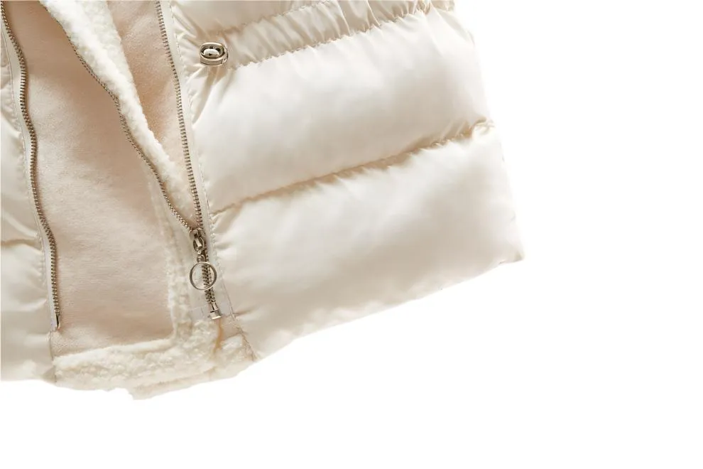 Women Lamb Wool Waist-tight Cotton Vest Coat, Korean Style.