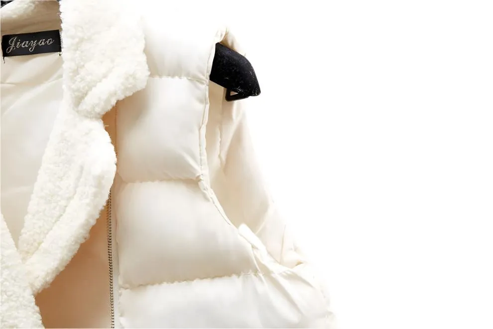 Women Lamb Wool Waist-tight Cotton Vest Coat, Korean Style.