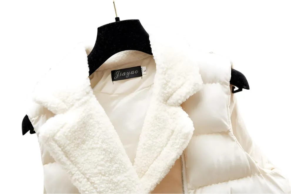 Women Lamb Wool Waist-tight Cotton Vest Coat, Korean Style.