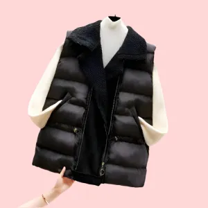 Women Lamb Wool Waist-tight Cotton Vest Coat, Korean Style.