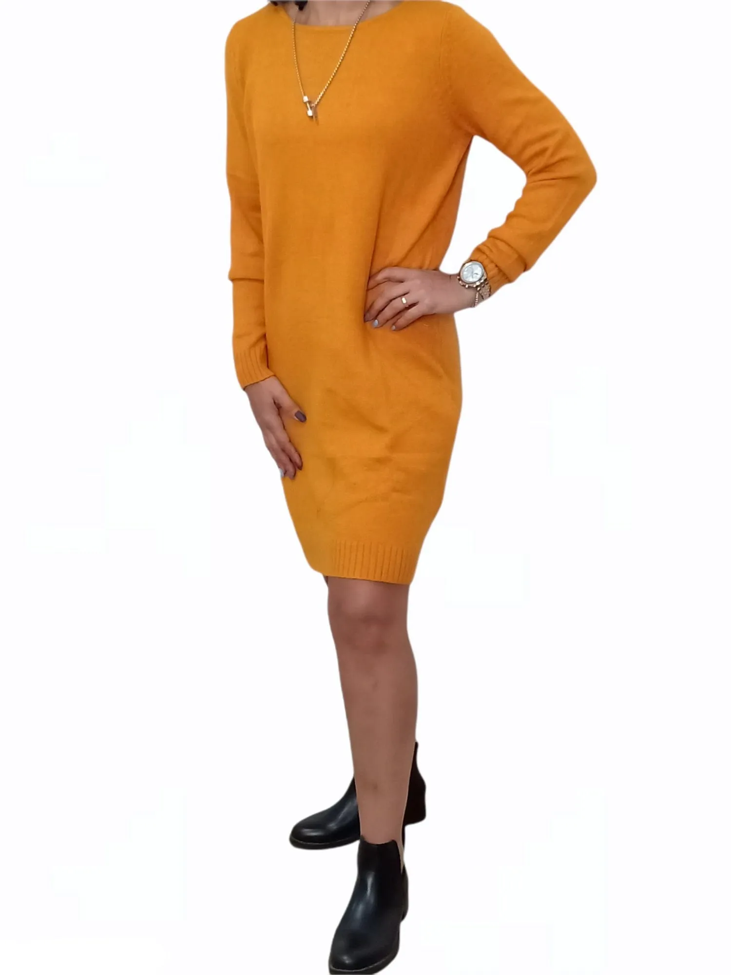 Women Round-Neck dress - Orange