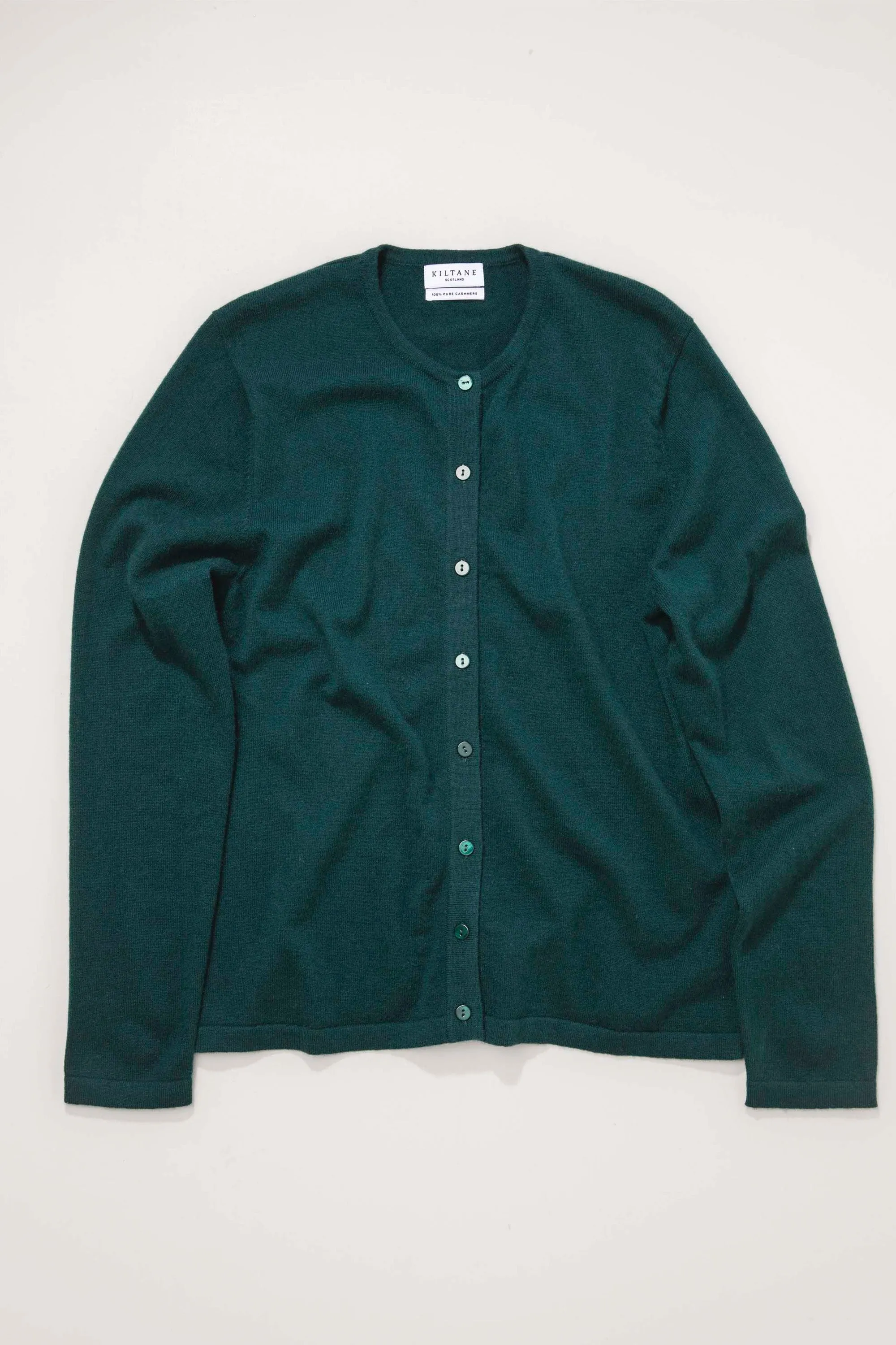 Women's Cashmere High Button Cardigan - Forest Green