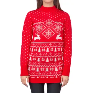 Women's JulesRoche Ugly Christmas Sweater Dress with Red Reindeer