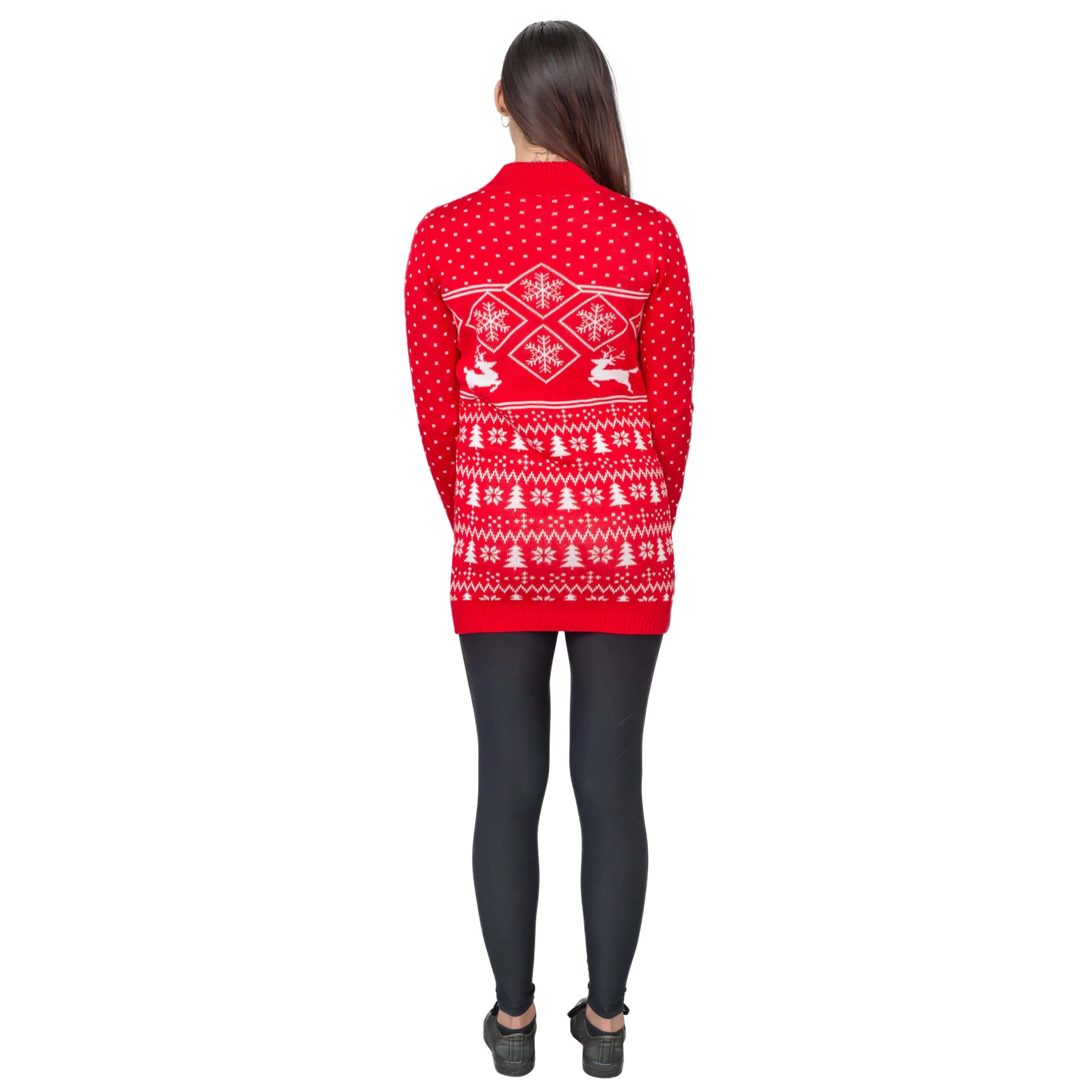 Women's JulesRoche Ugly Christmas Sweater Dress with Red Reindeer