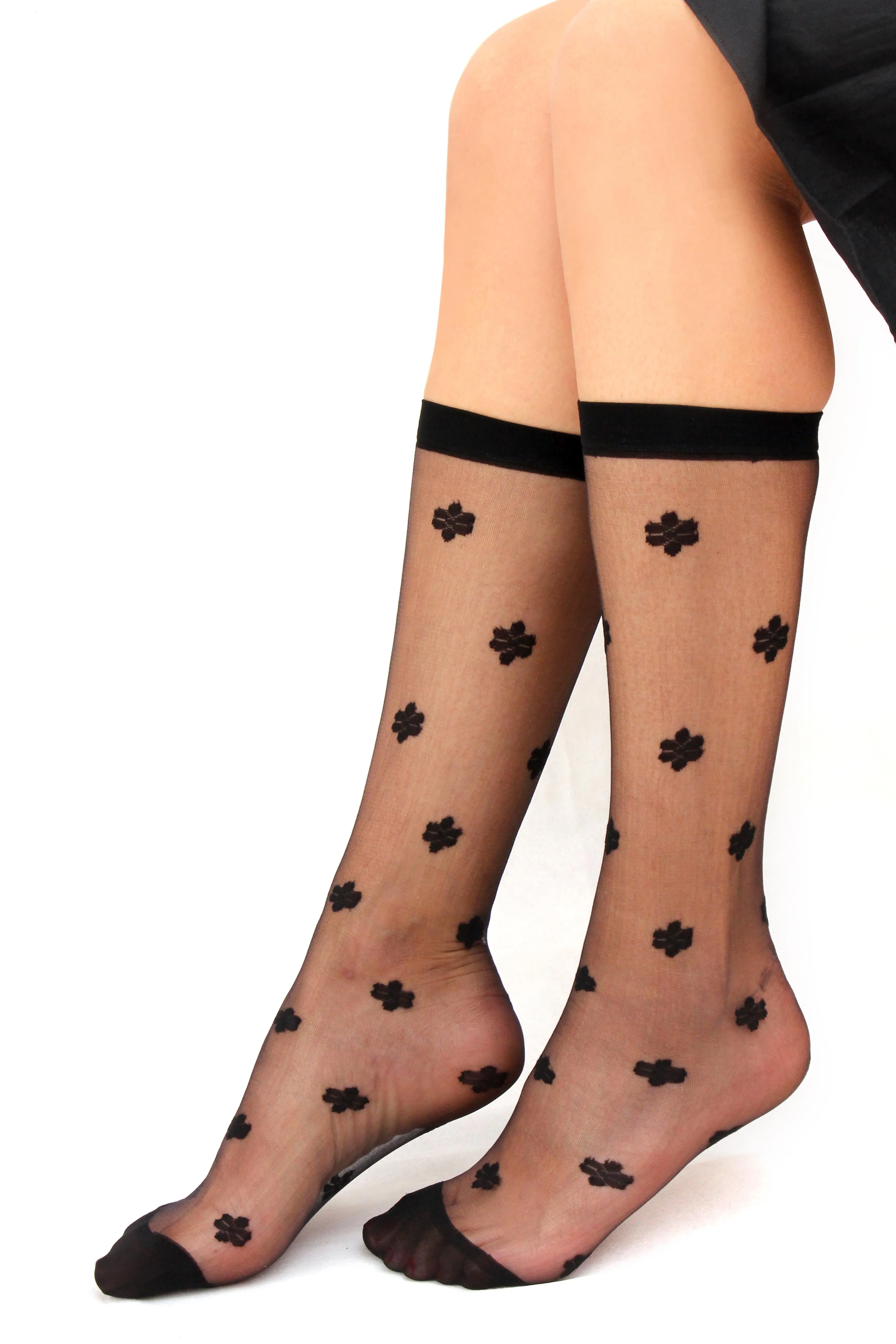 Women's Knee-High Flower Jacquard-Knit Hosiery Socks