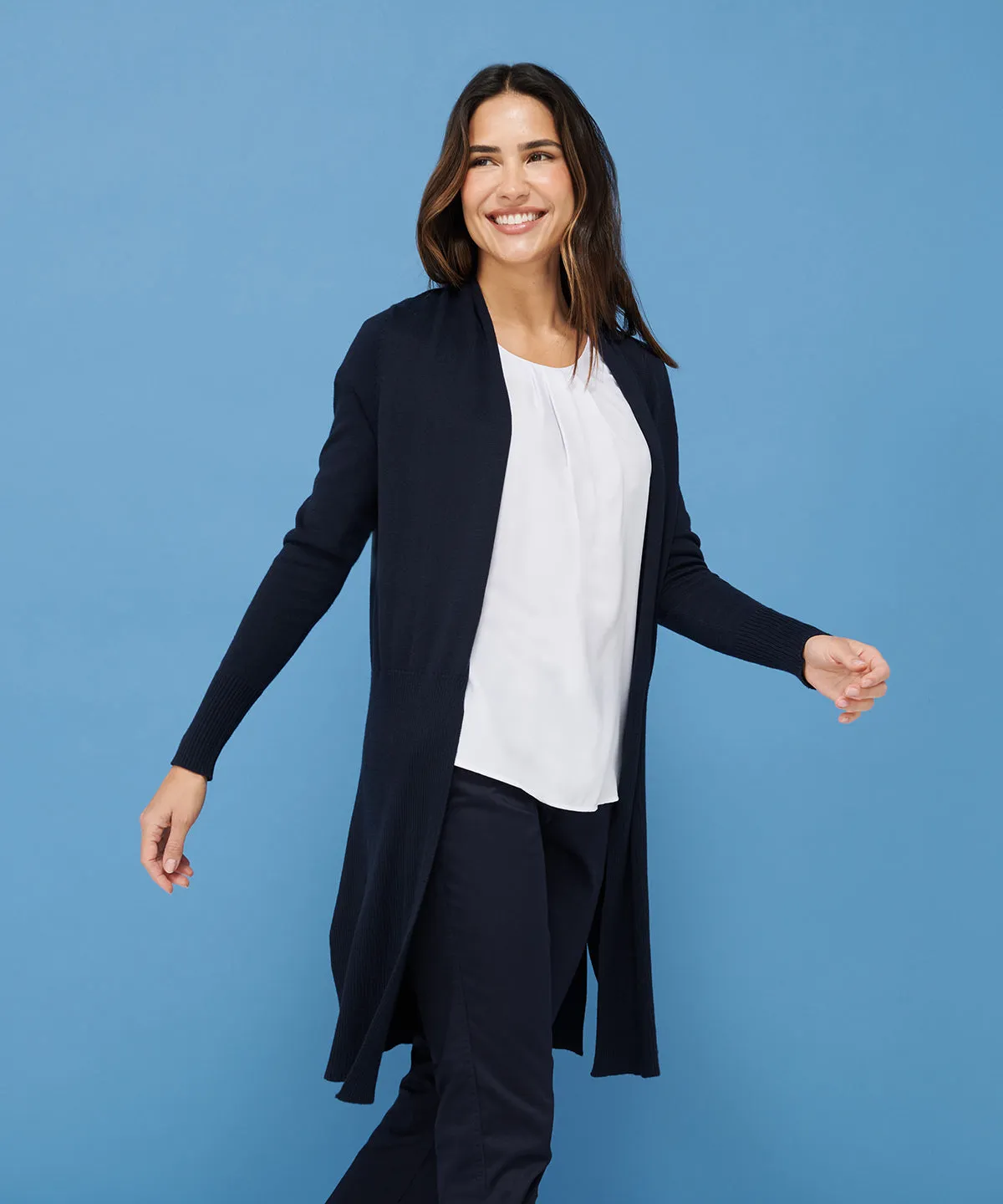Womens longline open cardigan | Grey Marl