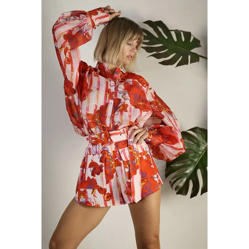 Women's Mulla Oversized Sheer Shirt with Belted Short Set