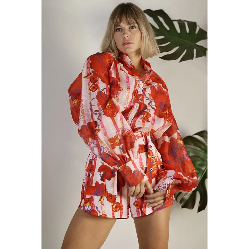 Women's Mulla Oversized Sheer Shirt with Belted Short Set