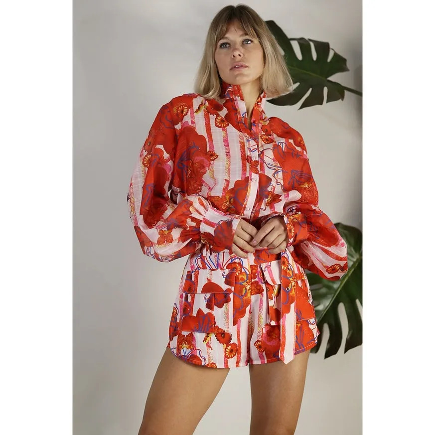 Women's Mulla Oversized Sheer Shirt with Belted Short Set