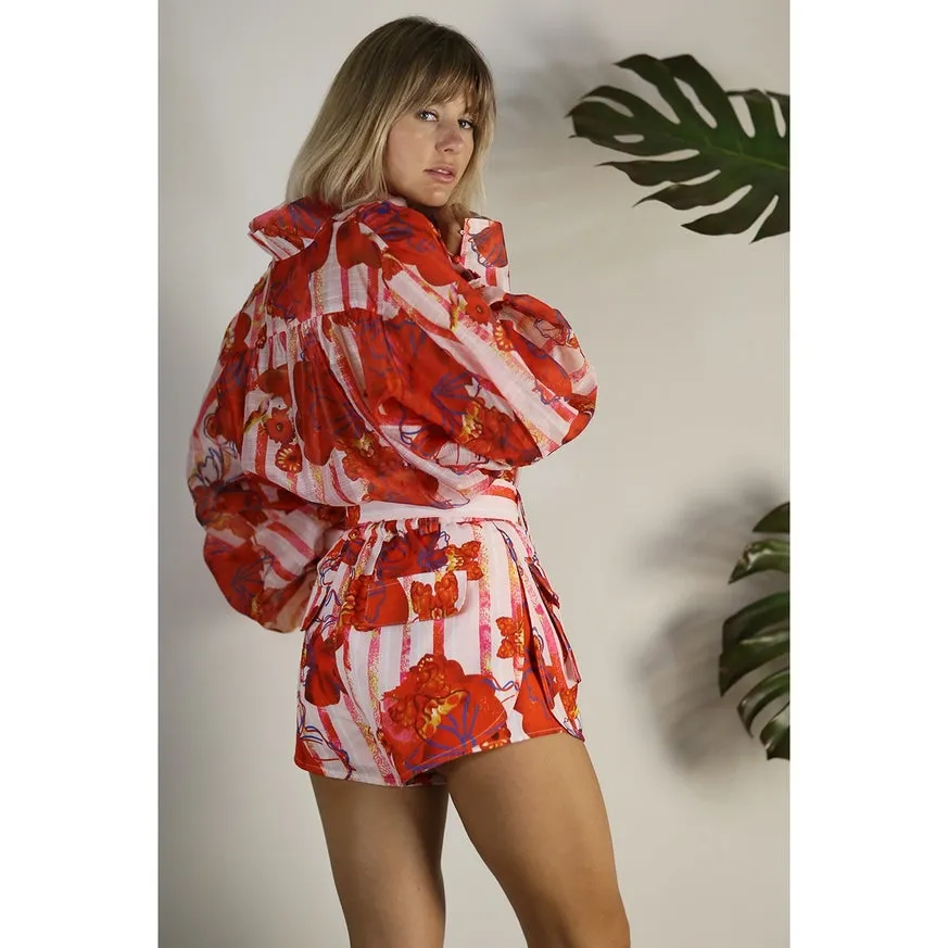 Women's Mulla Oversized Sheer Shirt with Belted Short Set