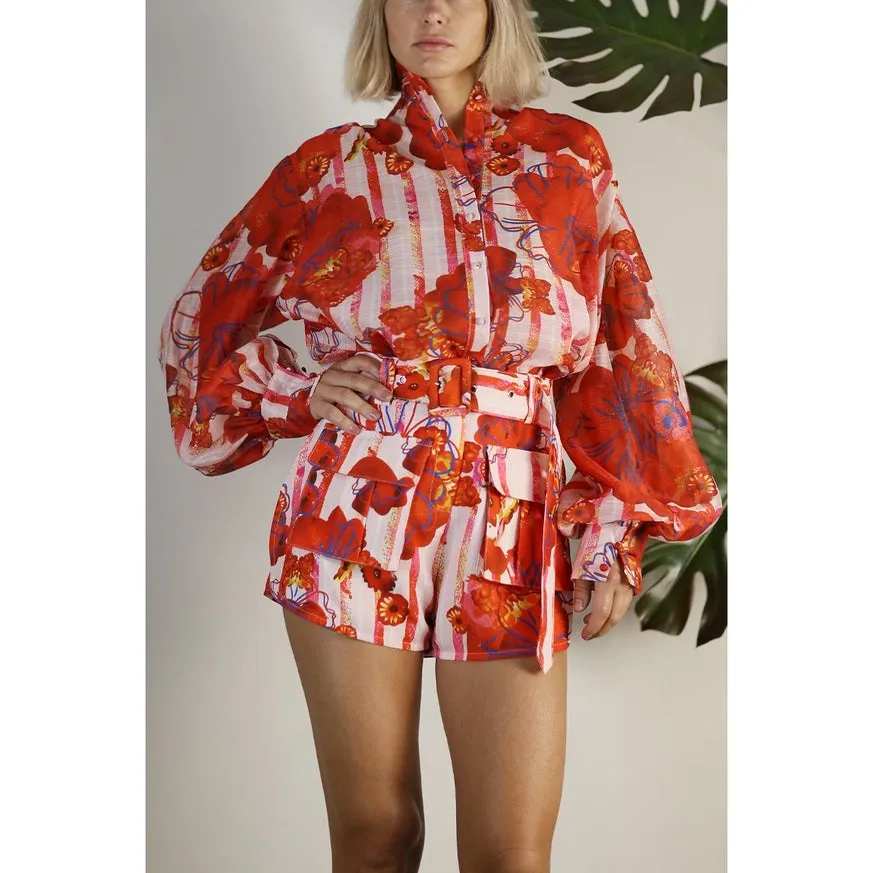 Women's Mulla Oversized Sheer Shirt with Belted Short Set