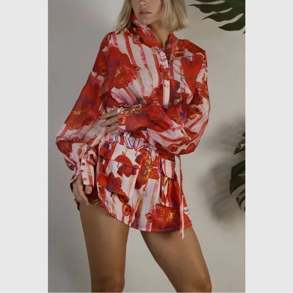 Women's Mulla Oversized Sheer Shirt with Belted Short Set