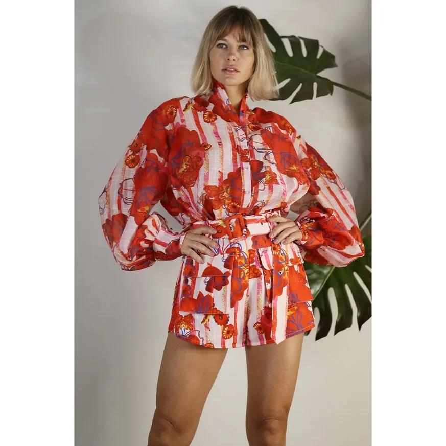 Women's Mulla Oversized Sheer Shirt with Belted Short Set