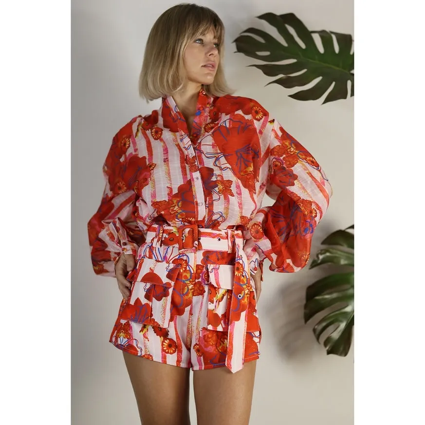 Women's Mulla Oversized Sheer Shirt with Belted Short Set