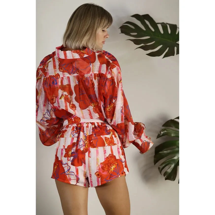 Women's Mulla Oversized Sheer Shirt with Belted Short Set