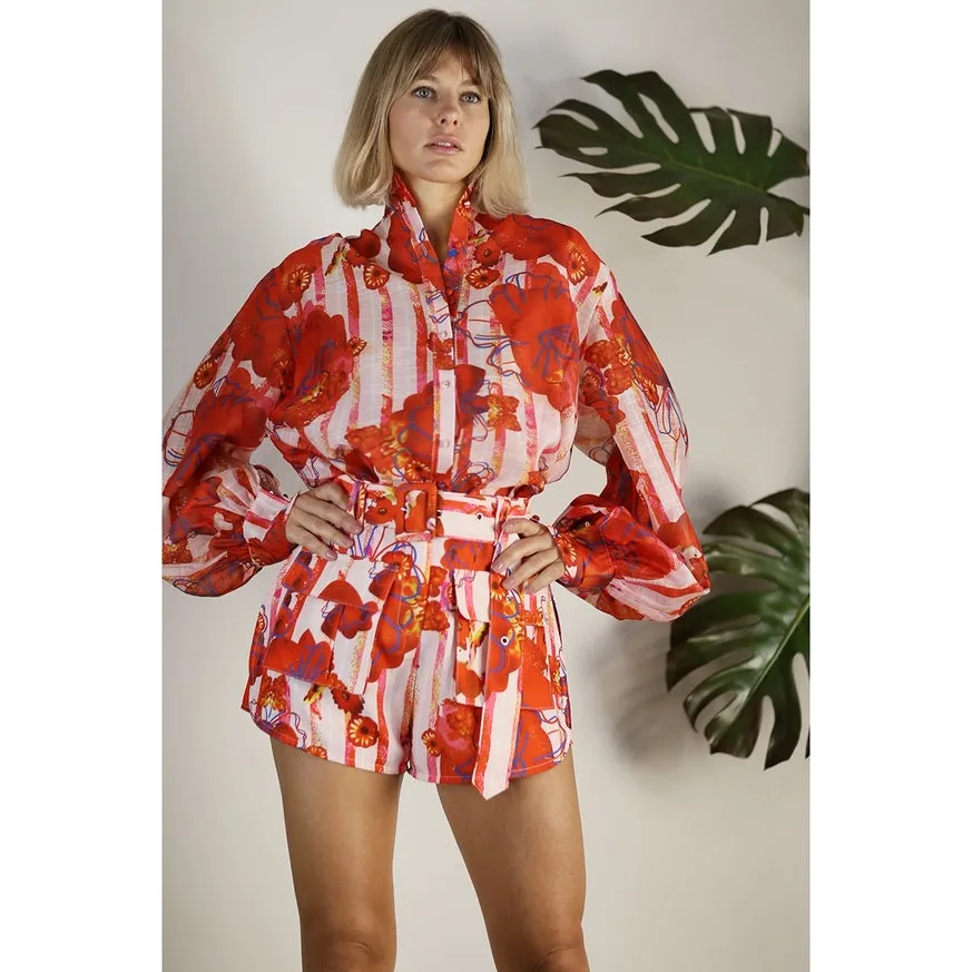 Women's Mulla Oversized Sheer Shirt with Belted Short Set