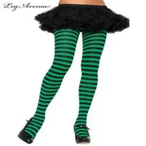 Womens Nylon Black/Kelly Green Stripe Tights - One Size Fits Most